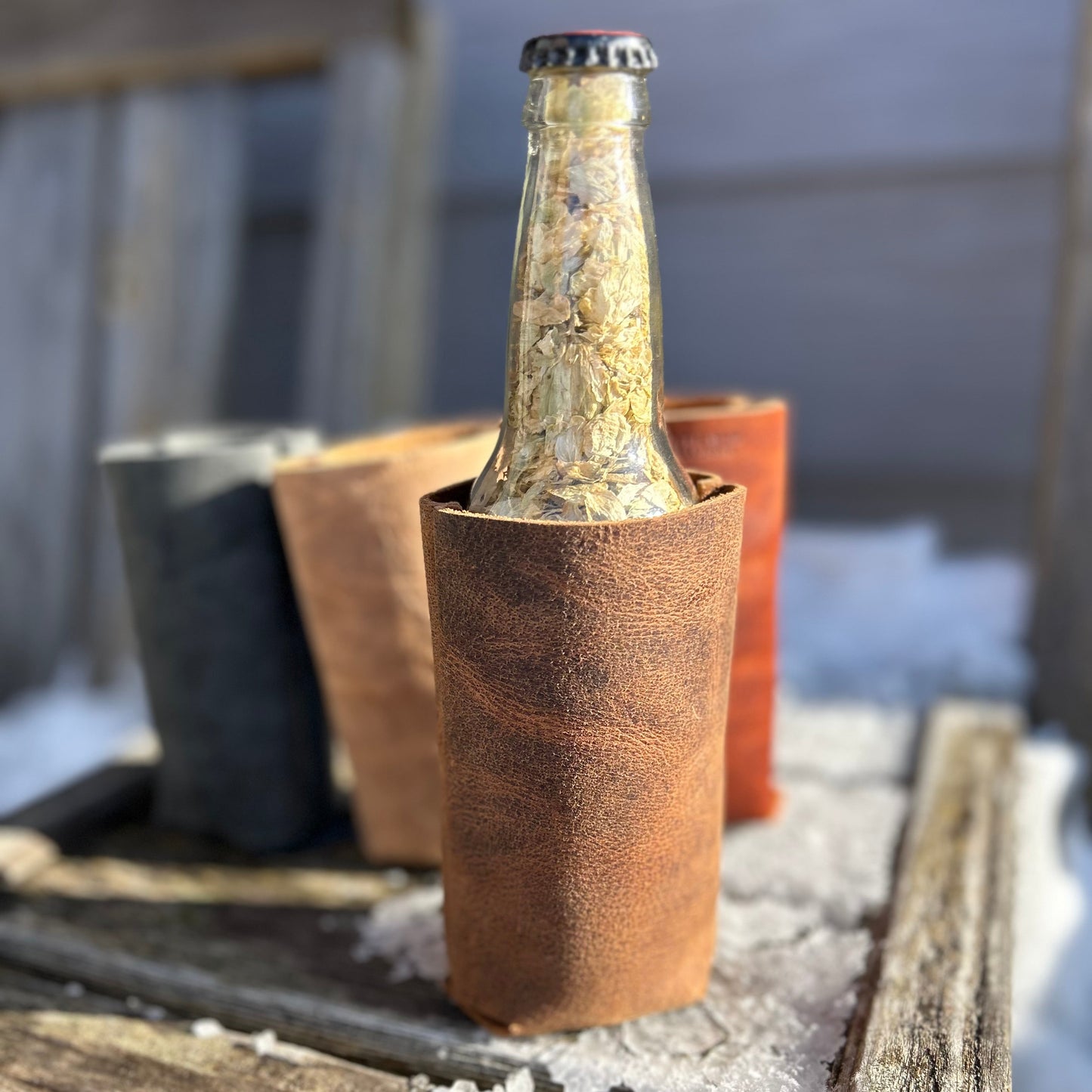 LEATHER KOOZIE SLIM CAN BOTTLE 